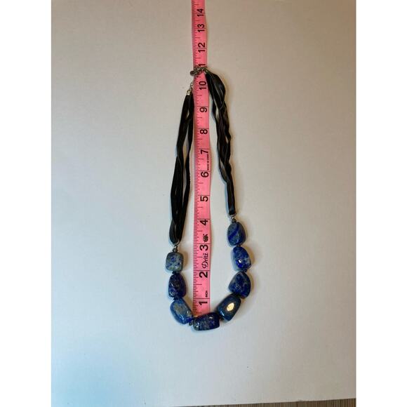 Sodalite necklace chunky crystals, leather, sterling silver clasp - Picture 1 of 10